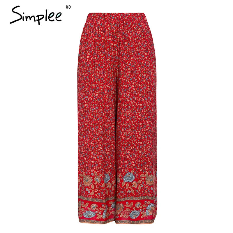 Simplee Boho, винтажные, с принтом, длинные женские летние штаны, богемные, широкие, свободные, брюки, цветочные, для отдыха, пляжные, женские штаны