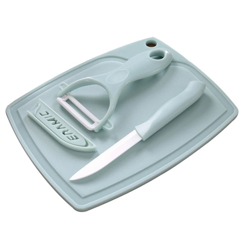 

Environmentally Pu Ceramic Knife Set With Fruit/Vegetable Peeler Cutting Board Plastic Chopping Blocks