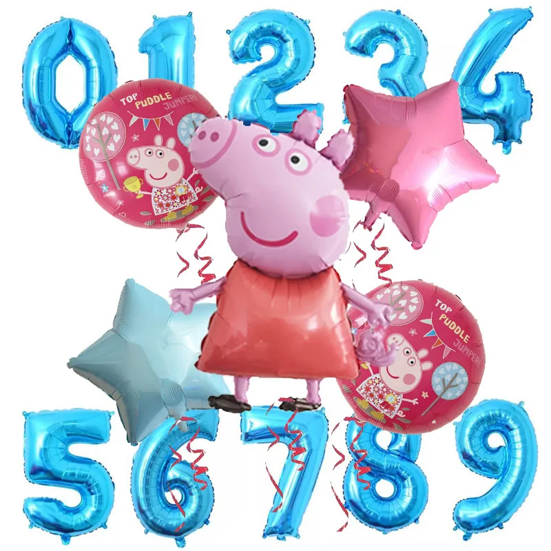 6 шт. фольгированные шары с рисунком Свинки Пеппы 32 дюйма синий 0-9 для маленьких мальчиков и девочек гелиевые шары с днем рождения украшения для комнаты детские игрушки - Цвет: 6pcs