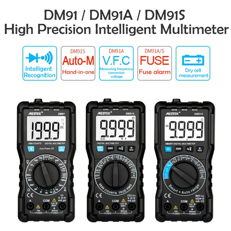 DM91A мини цифровой мультиметр, интеллектуальный мультиметр, 9999 отсчетов, Автоматический диапазон напряжения, амперметр, мультиметр, мультитестер