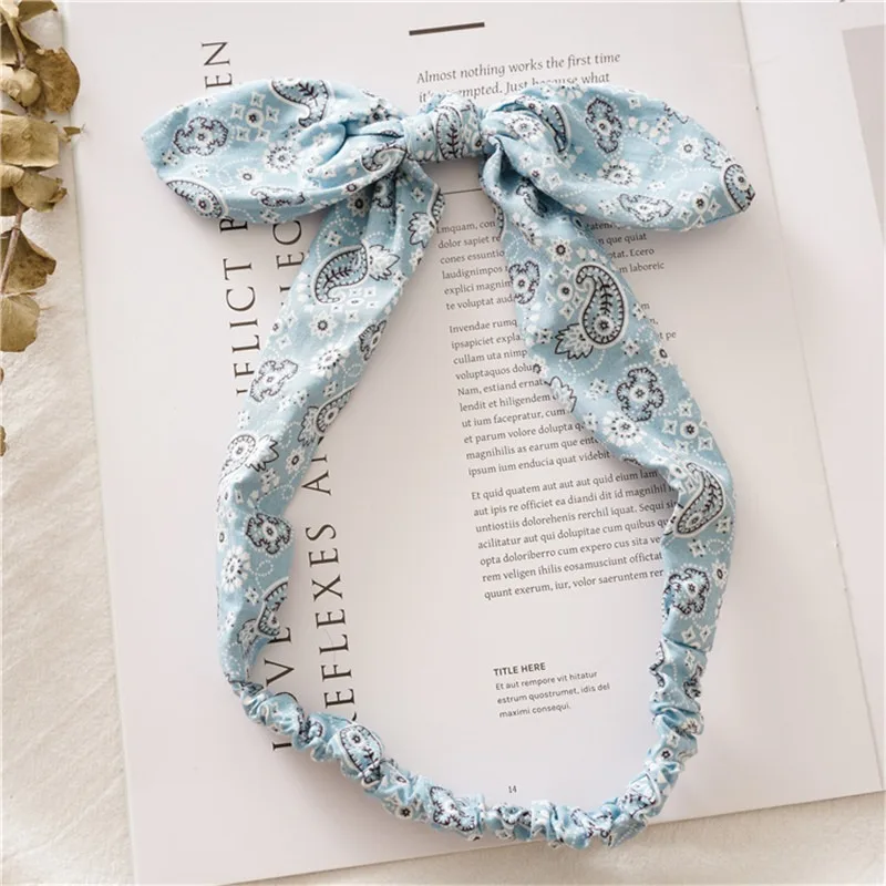 Light blue Женские цветные винтажные ободки с кроличьими ушками, модная повязка на голову с бантом для девочек, тюрбан с узлом, повязка на голову, аксессуары для волос для девочек - Цвет: Light blue