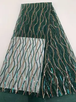 

wholesale price 5yards high quality green African sequins lace Fashions French net lace fabric for making party dress FD128