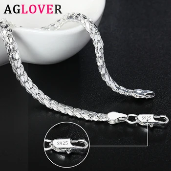 

AGLOVER 925 Sterling Silver 8/18/20/24 Inch 6mm Full Sideways Chain Necklace Bracelet For Women Man Jewelry Charm Necklace Gift