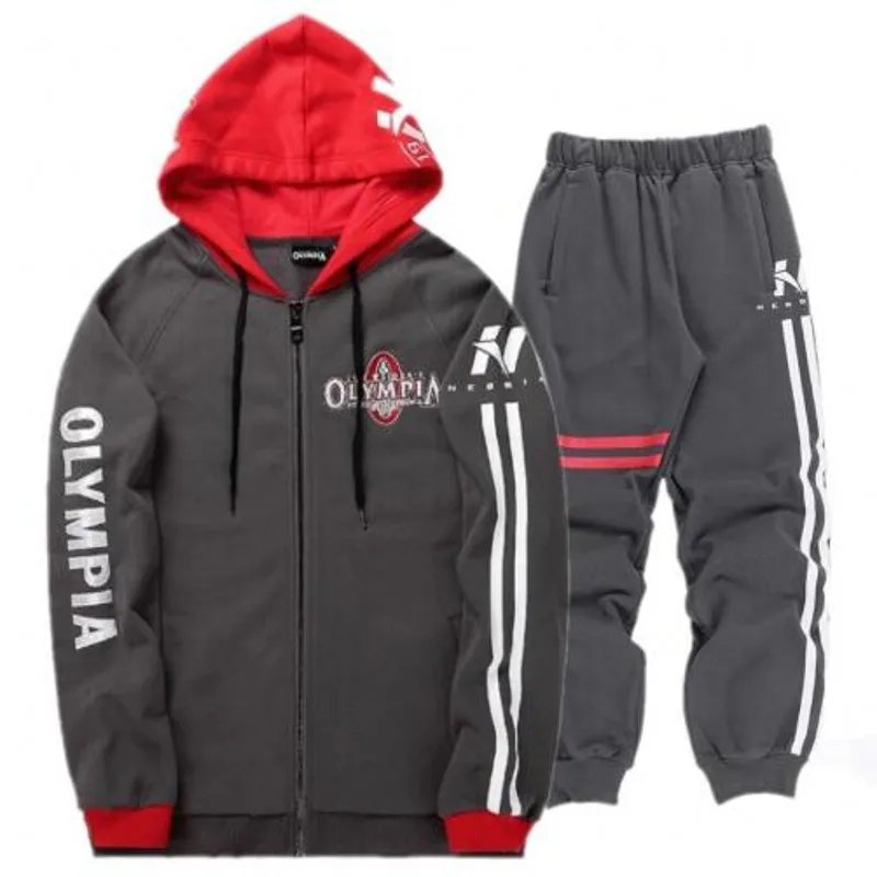 

Bodybuilding Men Set Autumn Sweatshirt Mens Tracksuit +Pants 2019 OLYMPIA Brand Sportswear Man 2PCS Stand Collar Hoodie Jacket