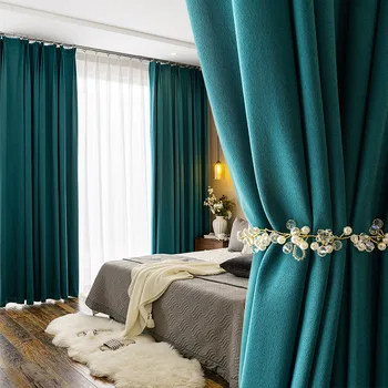 

European Style Velvet Dutch Nigout Curtain For Living Room Blackout Solid UV Protection Bedroom Curtain Linen