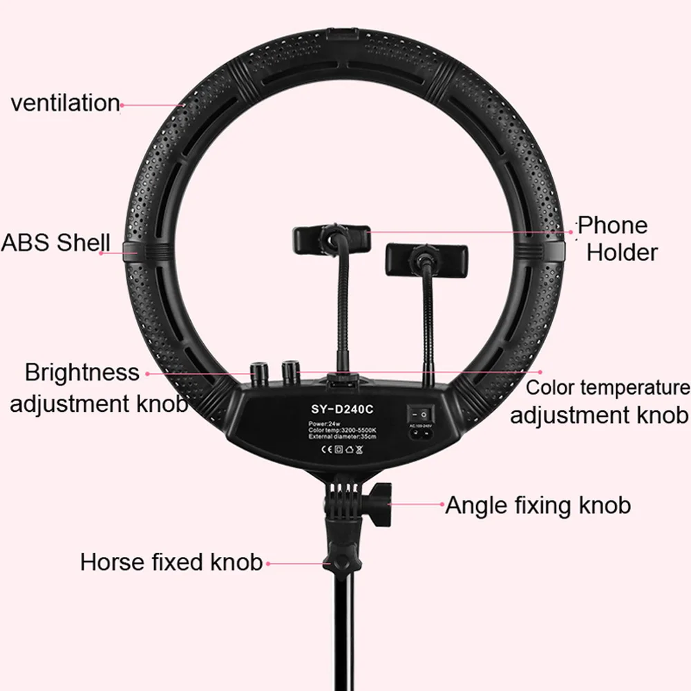 Фотостудия 1" светодиодный кольцевой светильник 3200-5600K плавный отрегулированный светильник ing для youtube видео селфи фото с 2 держателями для телефона
