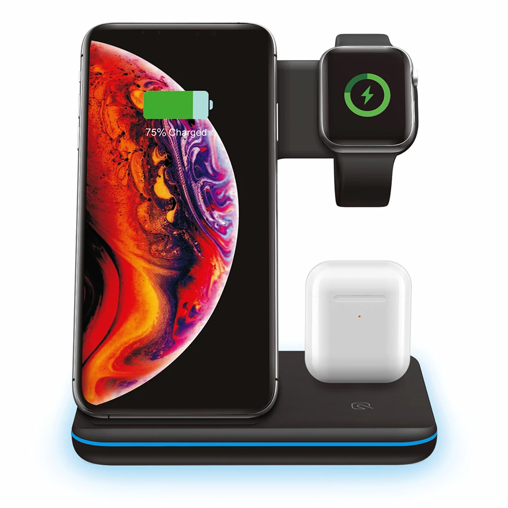 Беспроводная зарядная док станция Qi для Apple Watch 5 4 3 2 TWS 15 Вт Держатель быстрой