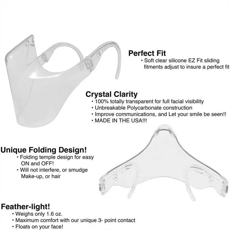 Durable Face Shield Plastic Reusable Mouth Masks Transparent Work Wear Kitchen Face Cover Men Women Mouth Cover Protective Mask