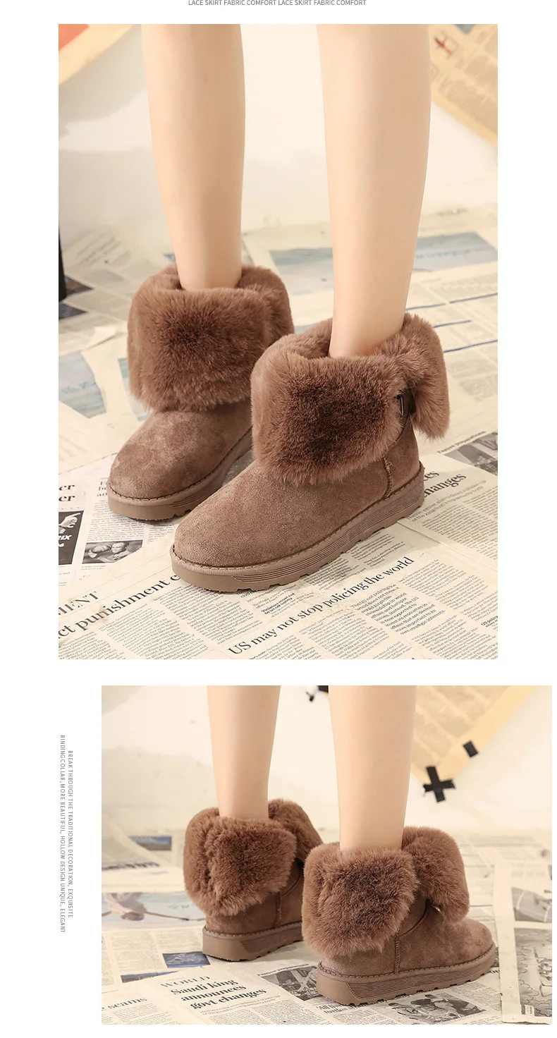 New Winter Women Plush Warm Snow Boots Sequins Rabbit Hair Ankle Boots Thicken Cotton Boots Shoes Zapatos De Mujer Botas