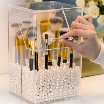 

1Pc Creative Transparent Makeup Organizer Cosmetic Holder Household Desktop Brush Storage Box with Cover