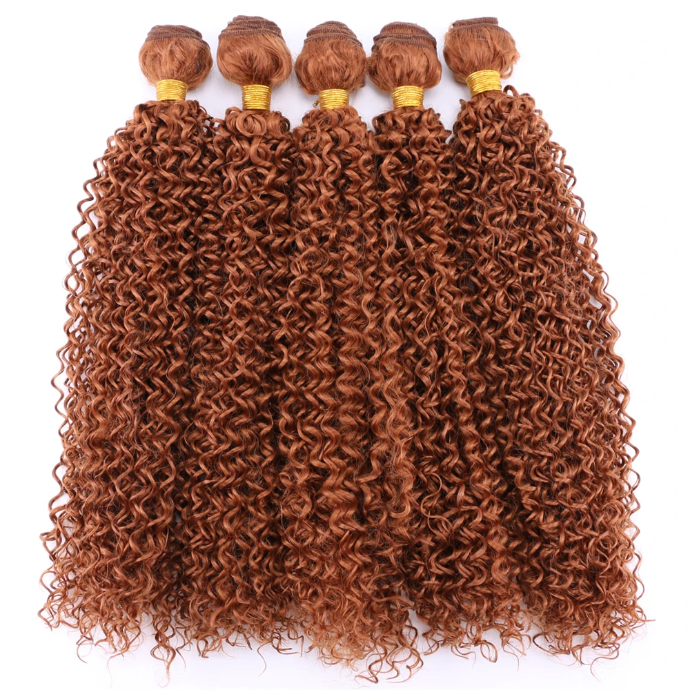 8-30 Inches Afro Kinky Curly Hair Bundles Black Brown Gold Color High Temperature Synthetic Hair Extensions for Black Women