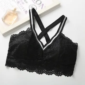 

Women's Bralette French Style Lace Bra Bright Silk Shoulder Strap Without Steel Ring With Chest Pad Bra