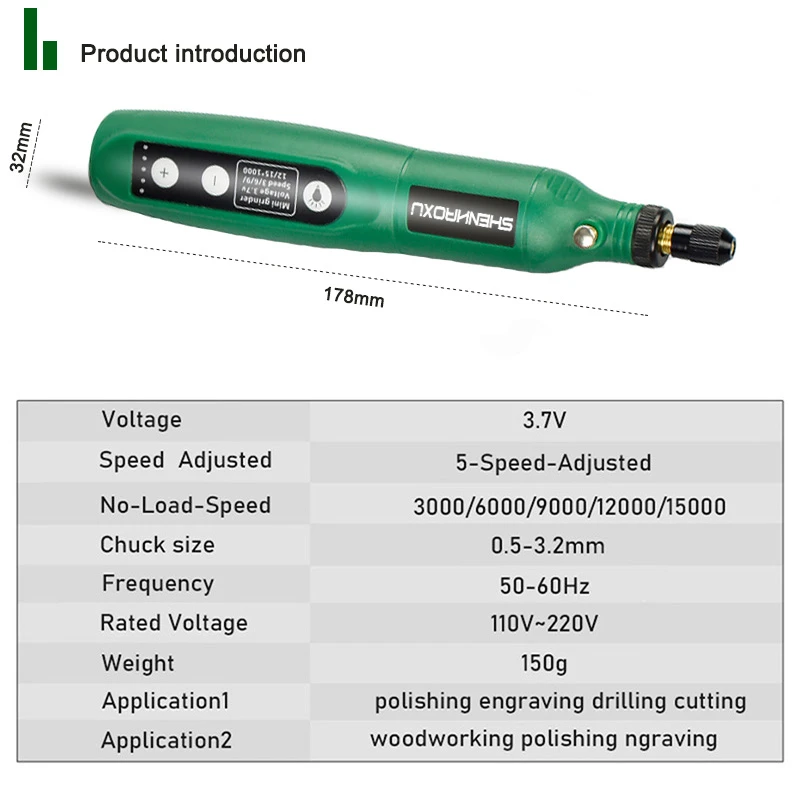 Electric Drill Cordless 5-Speed Adjustable Engraving Pen Cutting Polishing Drilling Rotary Tool With Dremel Accessories