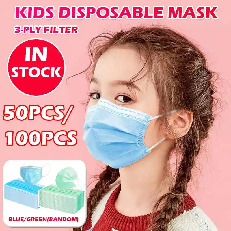 

100Pcs 3 layer Disposable Elastic Mouth Soft Breathable Soft Breathable Flu Hygiene Child Kids Baby Face Mask for N95 KN95 KF94