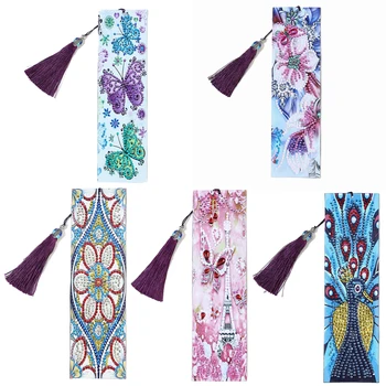 

5D DIY Diamond Painting Bookmark Leather Flower Tassel Book Marks Special Shaped Diamond Embroidery Book Page Mark Gift For Kid