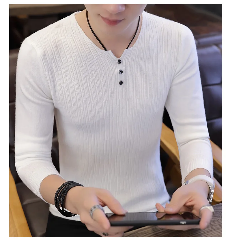 2019 свитер мужской Повседневный пуловер с v-образным вырезом Мужская Осенняя приталенная рубашка с длинными рукавами мужские свитера