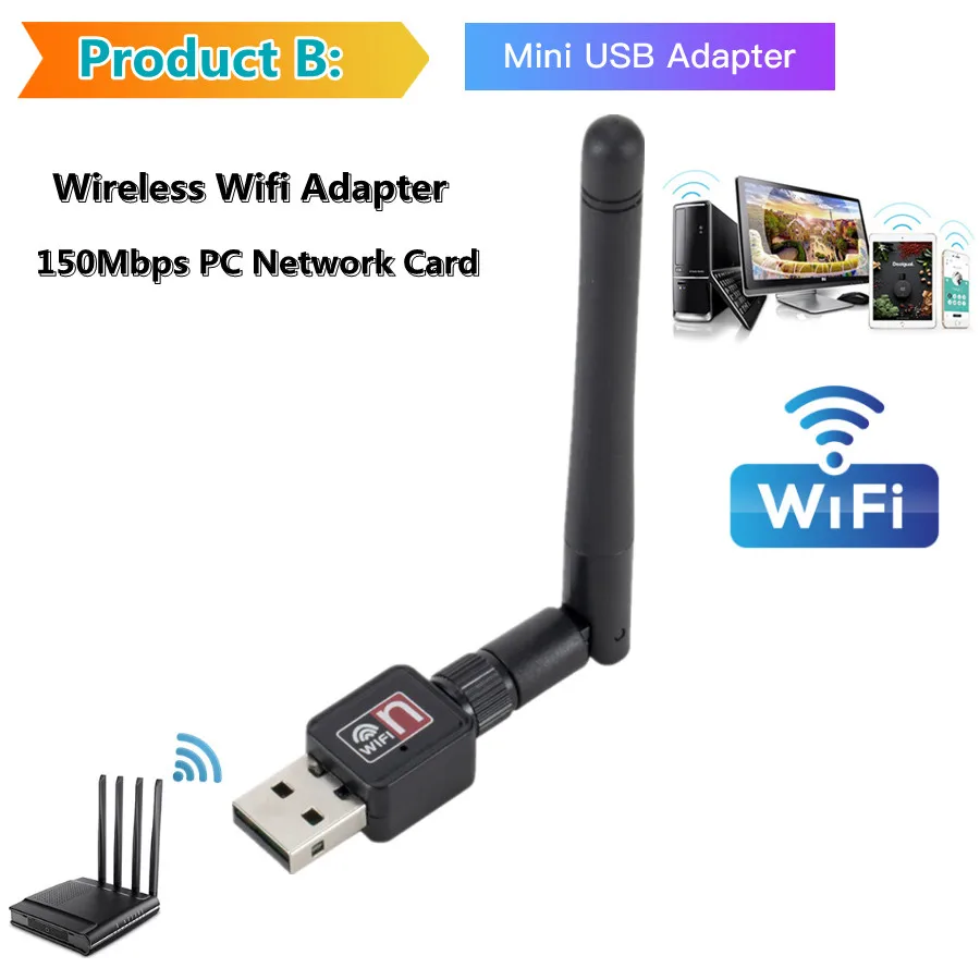 WiFi Wireless Network Card USB 2.0 150M 802.11 b/g/n LAN Adapter with rotatable Antenna for Laptop PC Mini Wi-fi Dongle lan adapter for mobile Network Cards