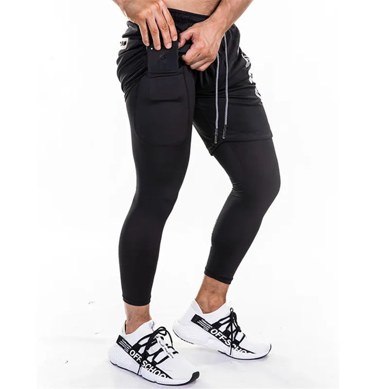 Men Jogging Pants 2 in 1 Running Shorts 