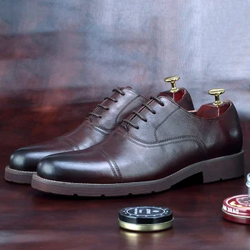 

Elegant Man Cap Toe Quarter Brogue Shoes Real Genuine Leather Formal Office Oxfords Round Toe Men's Retro Wedding Flats BGQ216