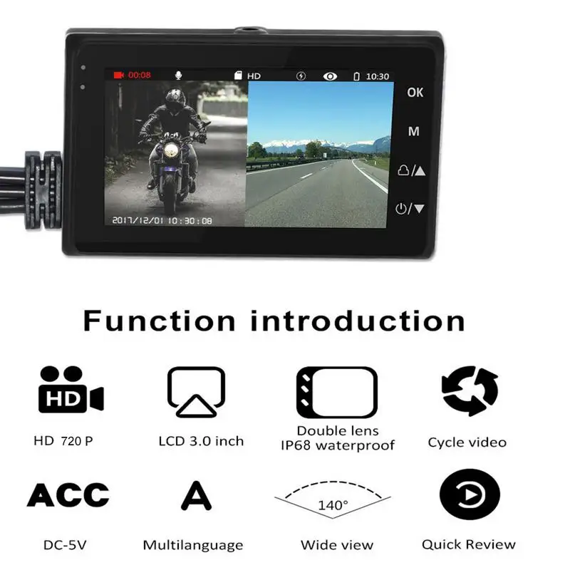 3 дюймов видеорегистраторы для мотоциклов Sprint Камера Full Hd 1080 P/720 P ЖК дисплей двойной Камера переднее и заднее зеркало заднего вида Водонепроницаемый Камера Gps G-Sens