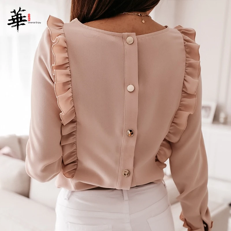 Elegant Ruffles Blouse Women 2020 O-neck Long Sleeve Blouse Autumn Fall Blusas Button Back Office Lady Women Blouses Tops Shirts Elegant Ruffles Blouse Women 2020 O-neck Long Sleeve Blouse Autumn Fall Blusas Button Back Office Lady Women Blouses Tops Shirts