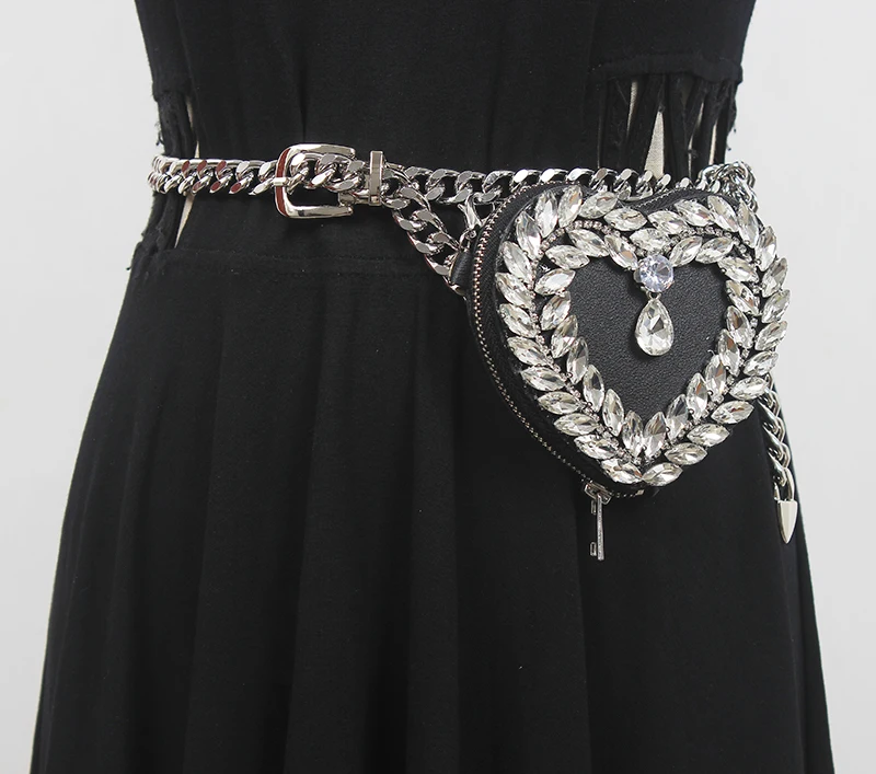 

Women's Runway Fashion Metal Chain Diamonds Bag Cummerbunds Female Dress Corsets Waistband Belts Decoration Narrow Belt R2633