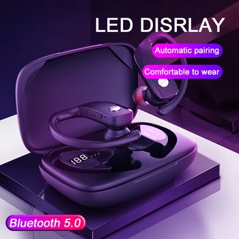 

Portable T16 Wireless Bluetooth Headset 5.0 LED Digital Display Ear Hanging Sports Waterproof Earphone Ear Hook Headset