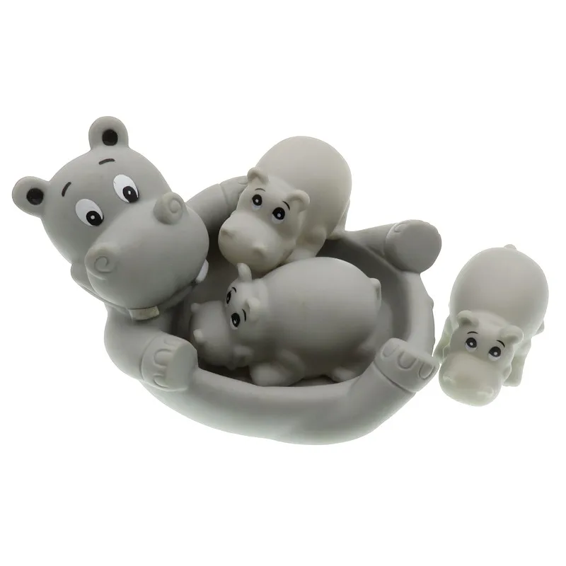 Hippopotamus 4 шт./лот, игрушки для плавания в виде животных, красочные мягкие плавающие резиновые утки, сжимающие звук, пищащие игрушки для купания для детей, игрушки для купания - Цвет: Hippopotamus