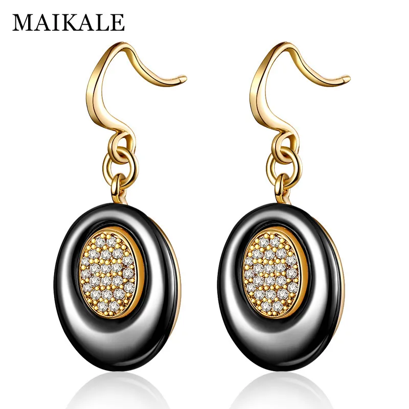 Женские серьги подвески MAIKALE большие круглые черные керамические