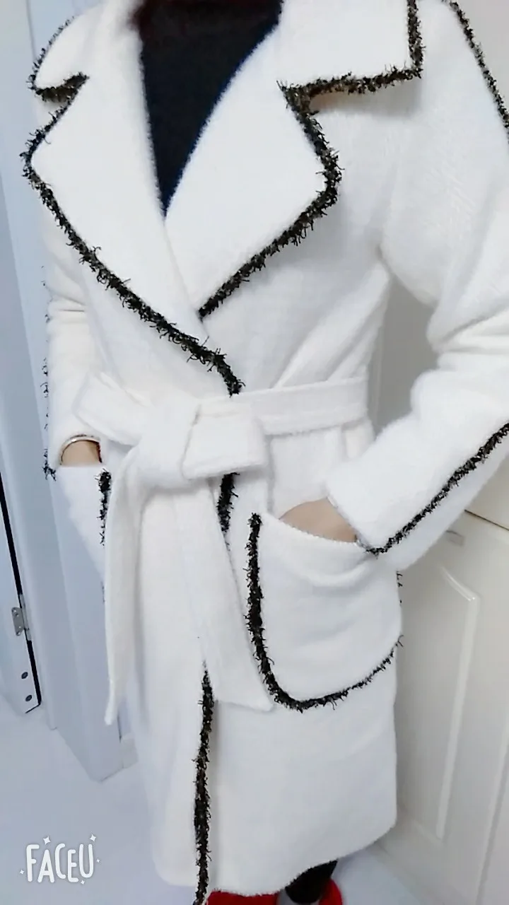 new arrival autumn winter fashion woolen coat women belted wool blends coat plus size