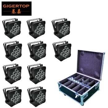 

10IN1 Charging Flight Case Pack 9 x 18W RGBWY-UV 6 Colors Battery Wireless Led Par Lights With IRC Remote Phone App Remote