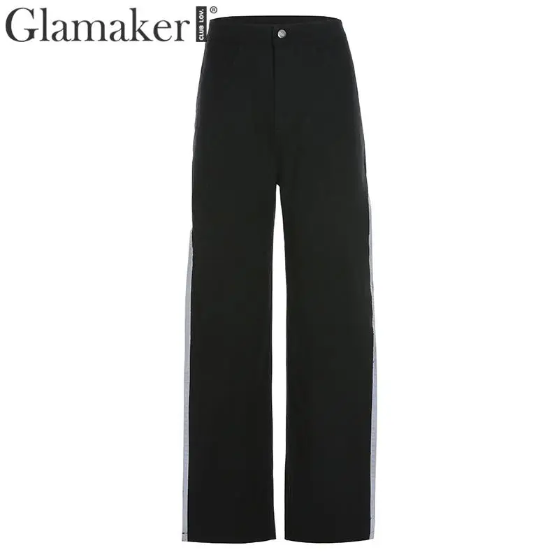 Glamaker черные хлопковые широкие брюки женские элегантные лоскутные брюки с разрезом и высокой талией женские осенние зимние вечерние повседневные сексуальные брюки