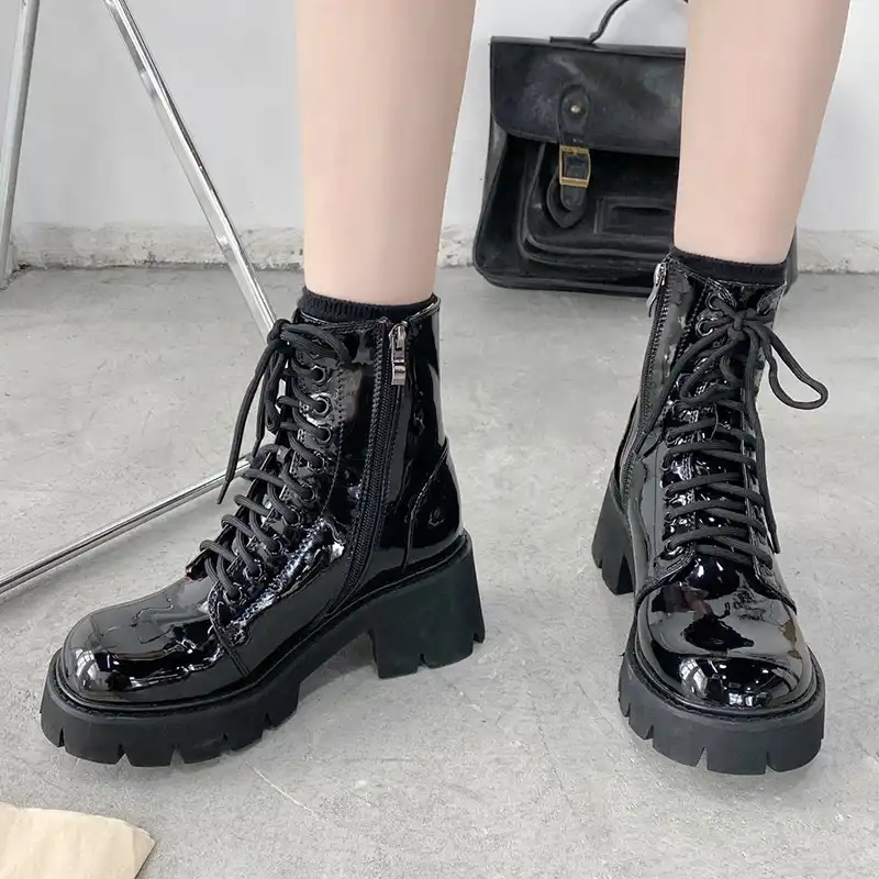 black patent platform boots