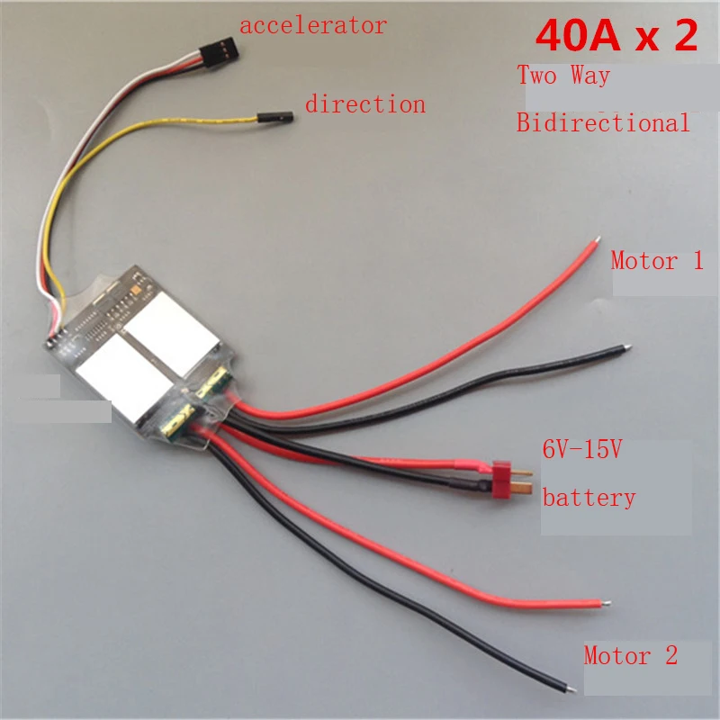 US $24.63 1pcs 40ax2 Dual Way Bidirectional Brushed Speed Controller Esc 54x48mm Mixed Control 6v15v For Metal Track TankDual Motor Ship