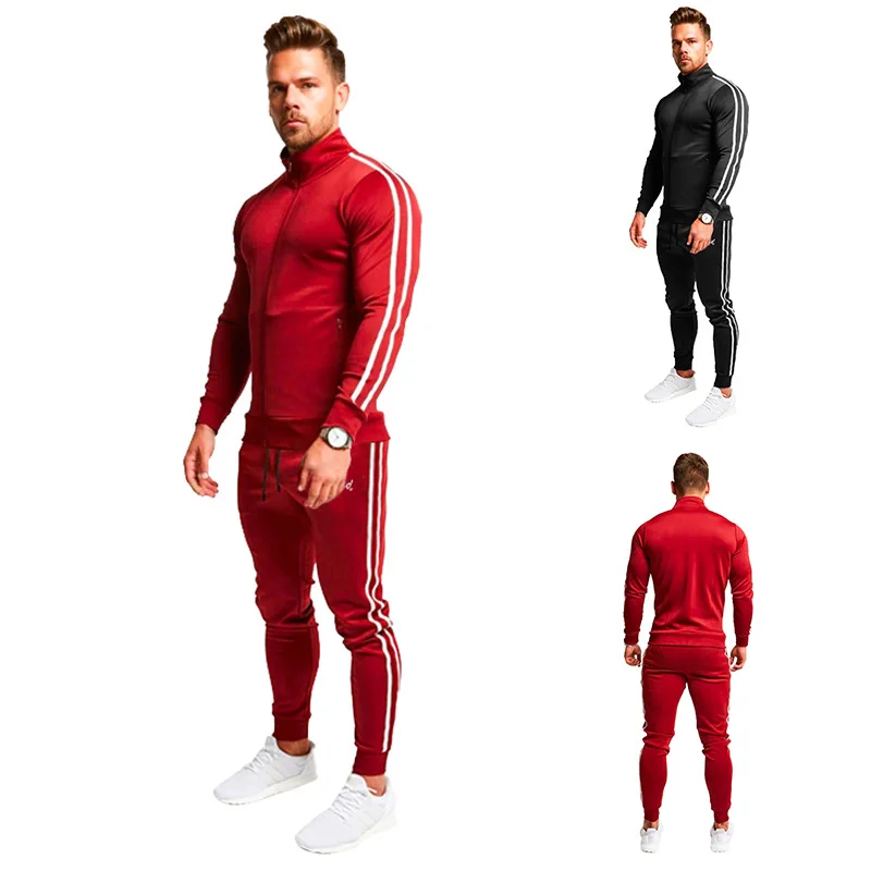 

2019 Ouma New Style Stripes Zipper Long-sleeved Upper Garment Stripes Drawstring Athletic Pants A30 Set