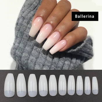 

100Pcs/Box Long Ballerina Nail Art Tips Square Head French Fake False Nails Artificial 10 Sizes Acrylic Manicure Half Nail Tips