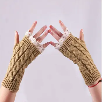 

Women Gloves Stylish Lace Hand Warmer Winter Gloves Women Arm Crochet Knitting Faux Wool Mitten Warm Fingerless Gloves T
