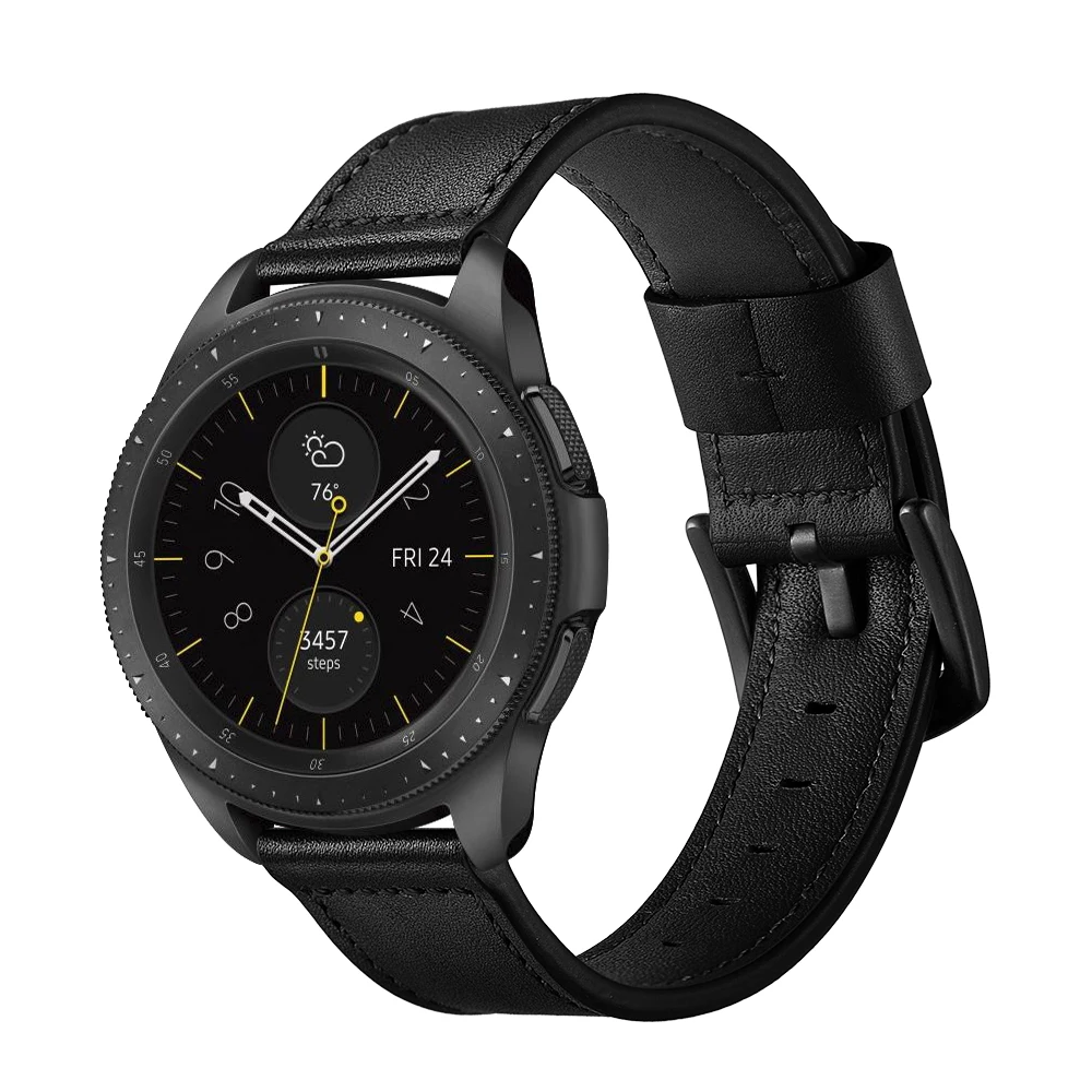 Черная металлическая застежка кожаный ремешок для samsung Galaxy Watch Active 2 44 мм 40 мм/Galaxy Watch 46 мм 42 мм/gear Sport S3 ремешок для часов
