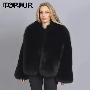 

TOPFUR New Style Natural Fox Fur Jacket Winter Luxury Real Fox Fur Coat Women Black Color O-Neck Full Pelt Solid Plus Size