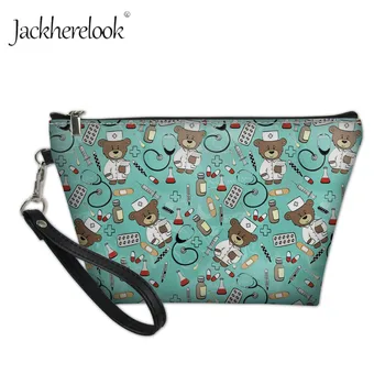 

Jackherelook Cute Nurse Bear Makeup Bags for Women Pretty Animal Printing Travel Cosmetic Pouch Toiletry Organizer Storage Case