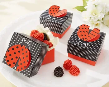 

Free Shipping 100Pcs/Lot Party Decorations candy box"Cute as a Bug" 3-D Wing Ladybug Baby Shower Wedding Favor Box Candy Boxes