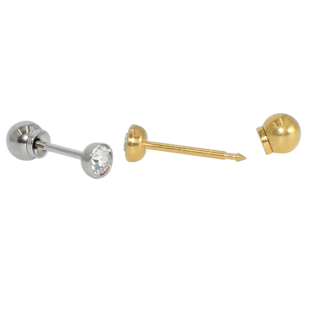 Sterile Surgical Steel Ear Stud with Secure Ball Closure