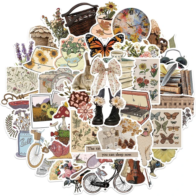 10/20/50/110pcs Classic Vintage Stickers Retro Aesthetic Cottagecore Decor  for Scrapbooking Laptop Fridge Guitar Travel Luggage