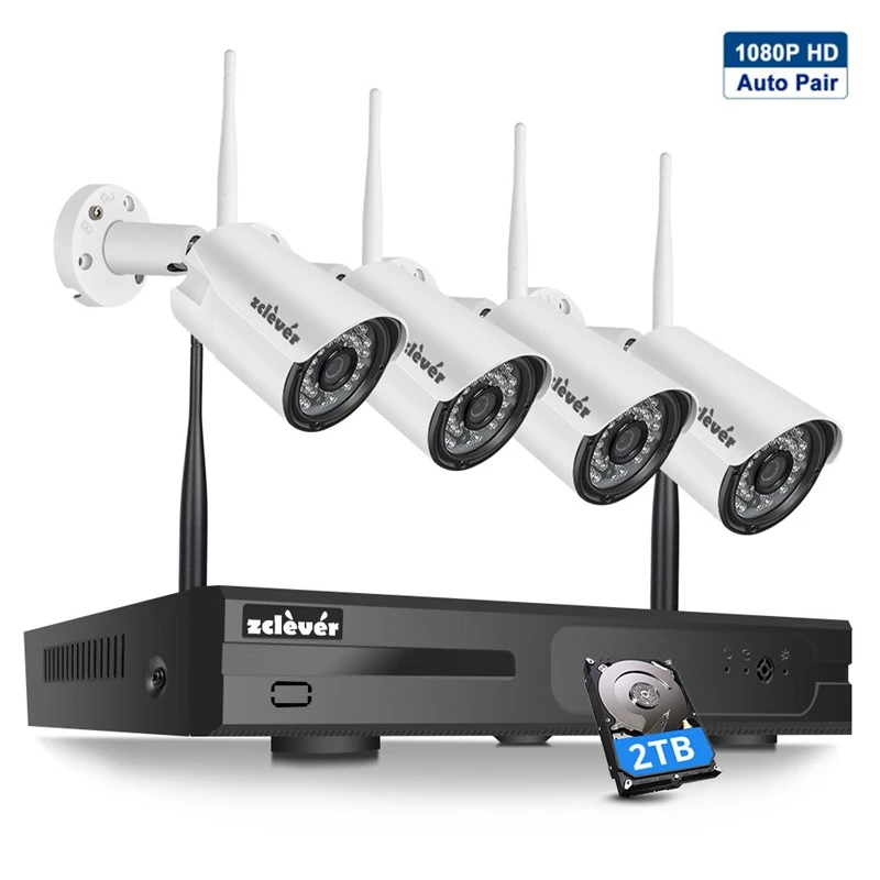 Zclever беспроводной Wifi 1080P H.265+ комплект видеонаблюдения 8CH NVR с 4 шт. 2.0MP HD CCTV камеры системы домашней безопасности