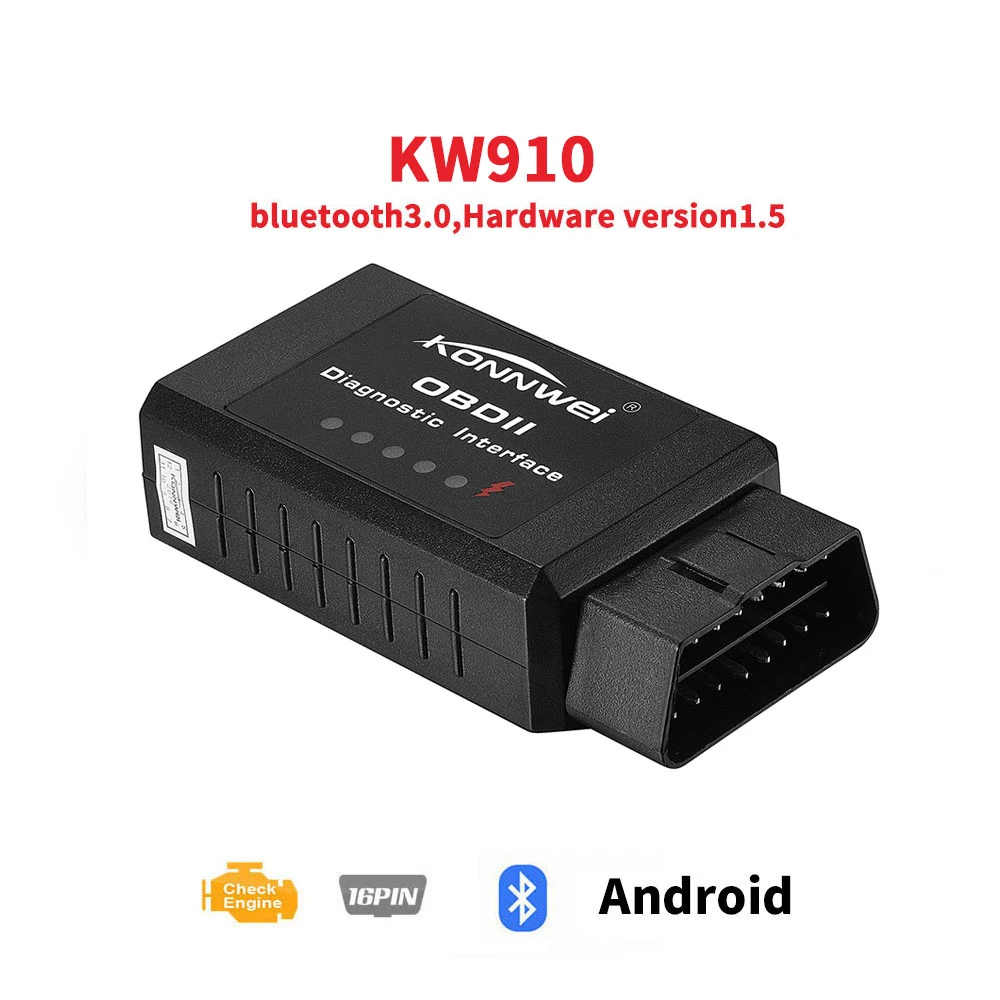 Vehemo KW910 универсальный OBD2 Bluetooth ELM327 V 1,5 сканер для Android АВТО OBDII средство сканирования, БД 2 ODB II ELM 327 V1.5 сканер
