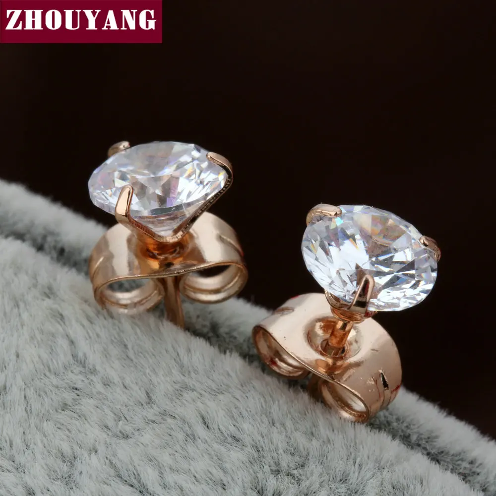 

Top Quality ZYE775 Simple Style Three Claws Cubic Zirconia Rose Gold Color Stud Earrings Jewelry Crystal