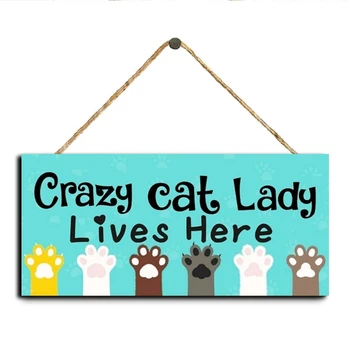 

Unique Family Home Decoration Hanging Sign Crazy Cat Lady Lives Here Wood Hanging Plaque Gift Fot Cat Lovers
