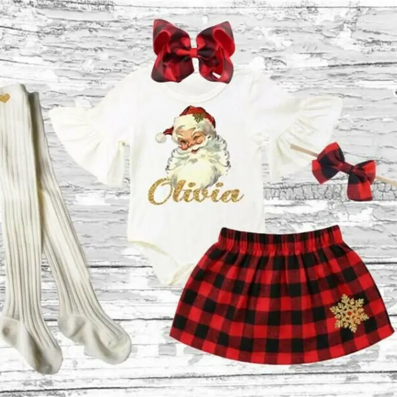 Imcute/3 предмета, Рождественская Одежда для маленьких девочек Одежда для новорожденных девочек, 1 год, Рождественский комбинезон+ юбка+ повязка на голову