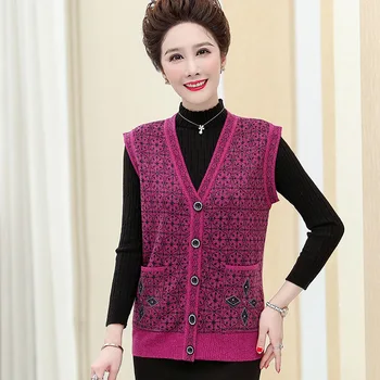 

Mom Sweater Vest 60-Year-Old 70 Aged Women Waistcoat Knitted
