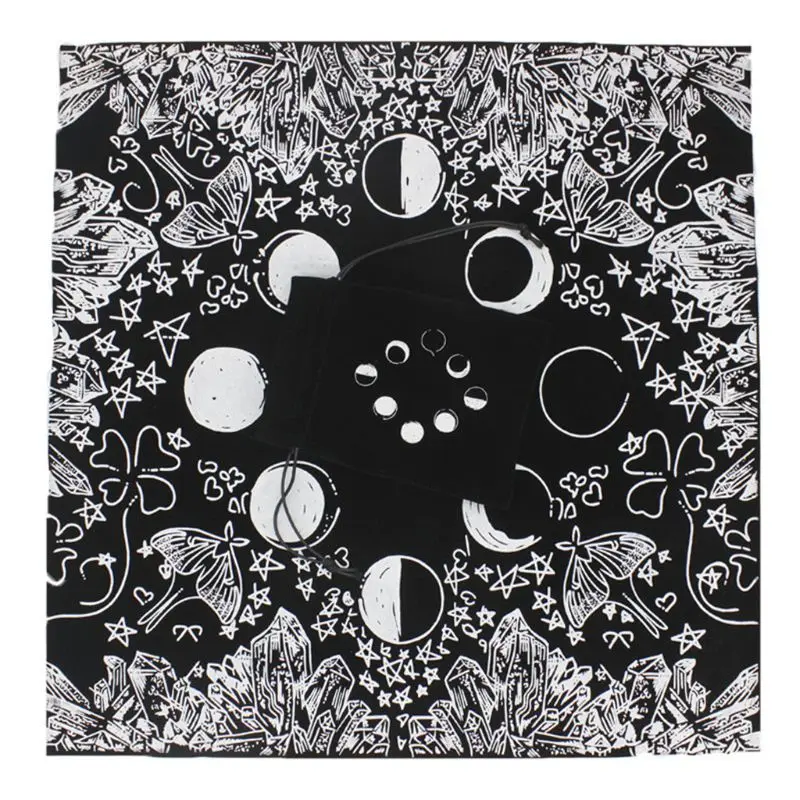 Velvet Tarot Tablecloth with Bag Witch Divination Moon Phases Lover Luna Moth Altar Cloth Board Game Card Pad | Спорт и развлечения